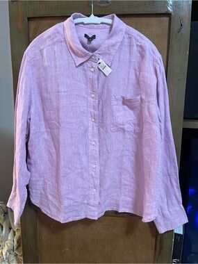 Talbots Pink Button-Down Linen Shirt